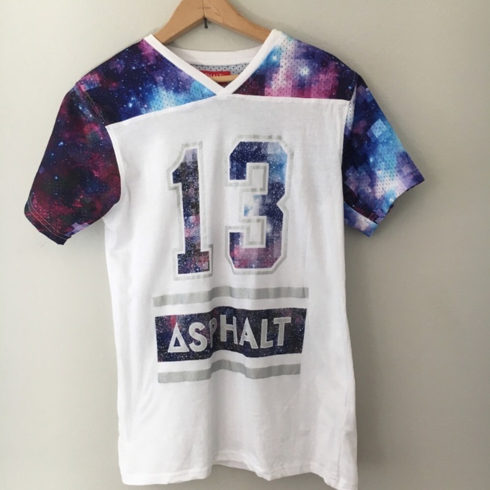 Asphalt Galaxy Print Number 13 Jersey Top Large Cotton Tee